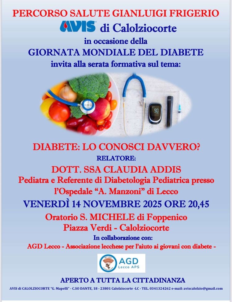Serata Salute Gianluigi Frigerio - "DIABETE: LO CONOSCI DAVVERO?" - Avis Comunale di Calolziocorte