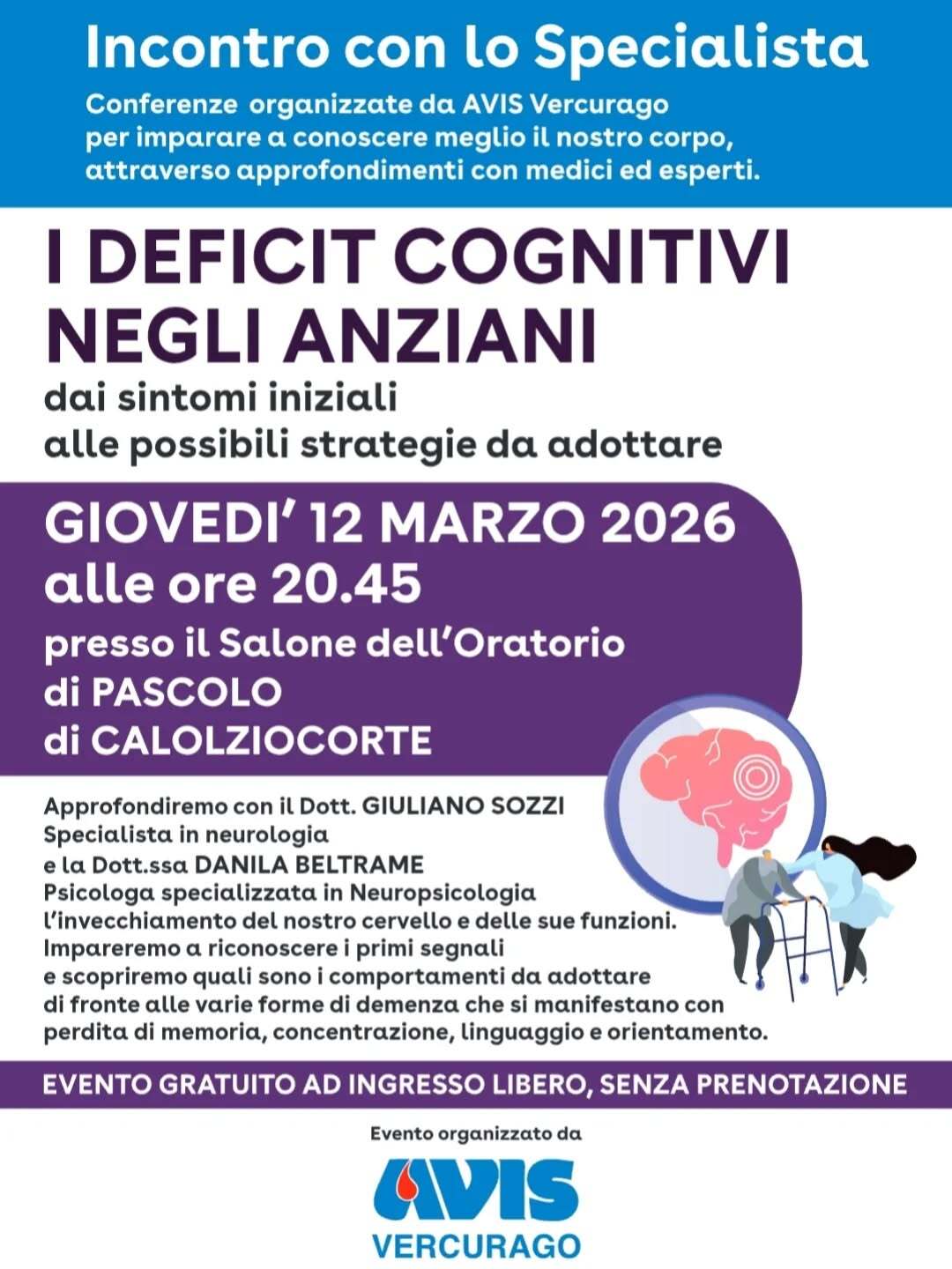 DEFICIT COGNITIVI E PREVENZIONE: incontro promosso da Avis Comunale di Vercurago