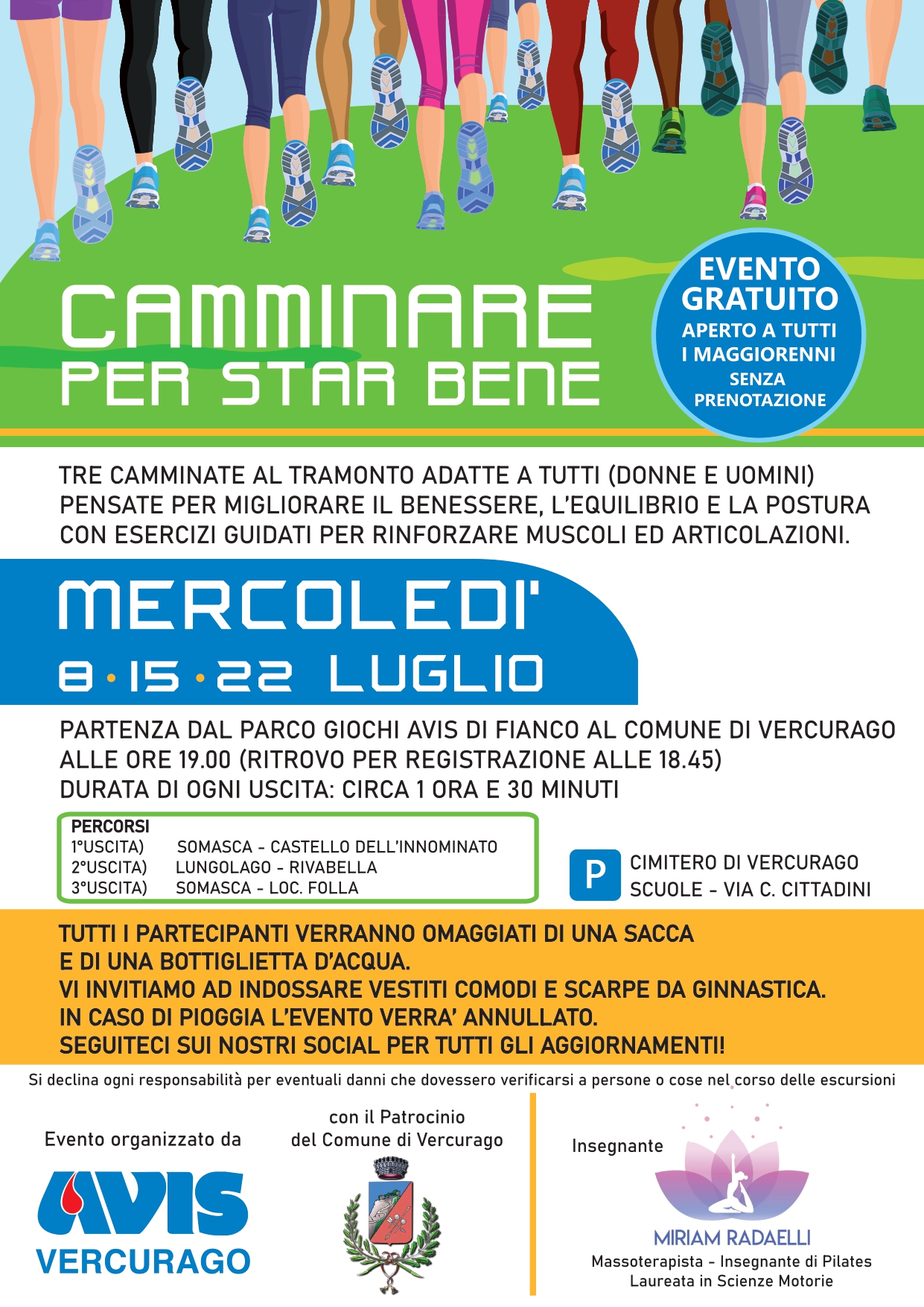"CAMMINARE PER STARE BENE": tre serate per ritrovare energia, equilibrio e salute con Avis Comunale di Vercurago